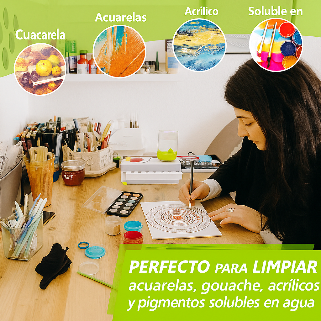 🎨 ¡Lava tus pinceles fácil y rápido con solo presionar un botón! 🩵 Y por tu compra, llévate GRATIS un Cortador de Círculos para crear figuras y decoraciones increíbles.