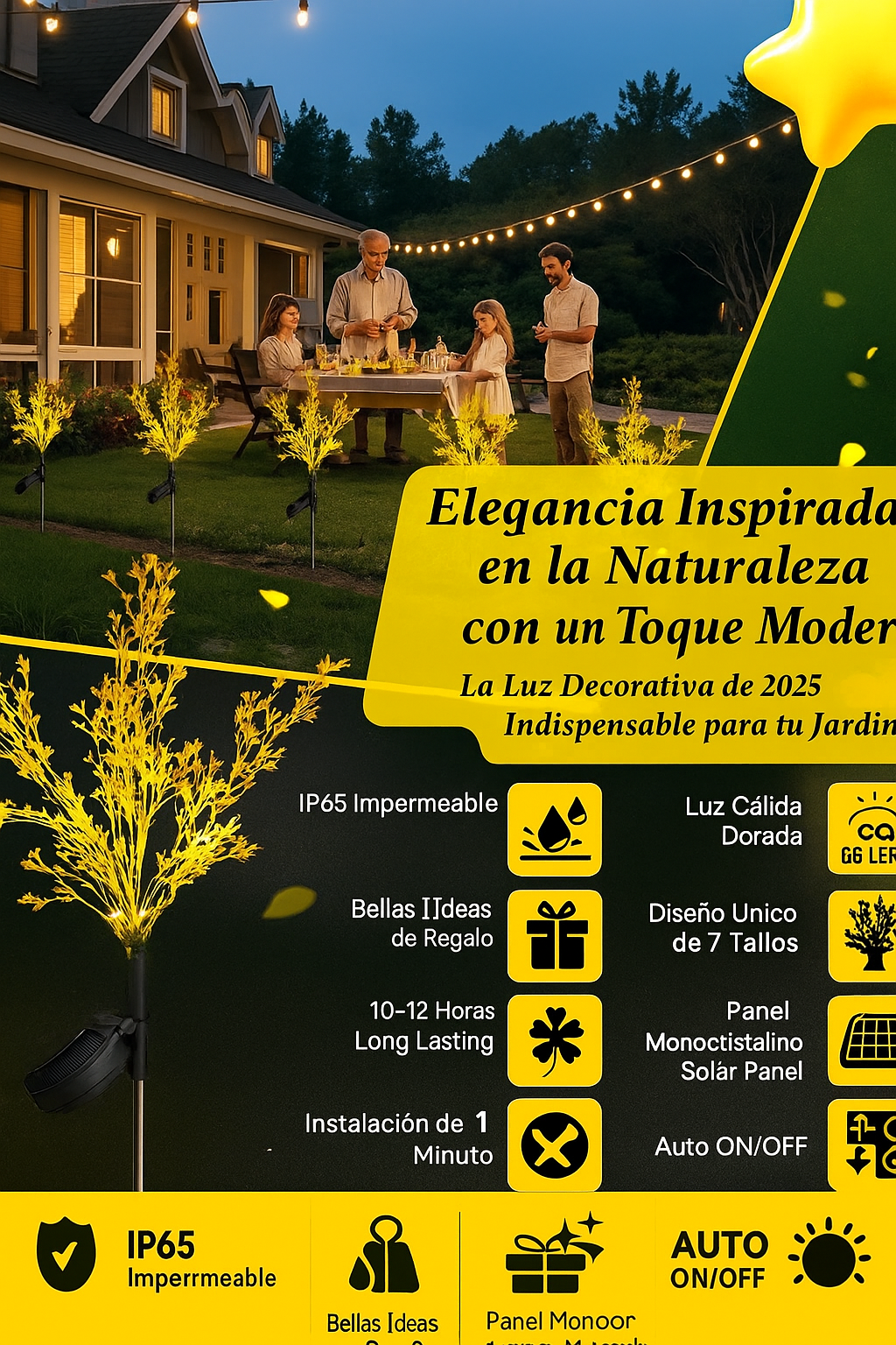 Ilumina tus noches en el jardín con la belleza de la luz dorada solar SET X 3
