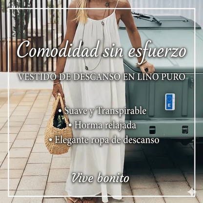 💥Vestido de tirantes ajustables en lino para mujer!!