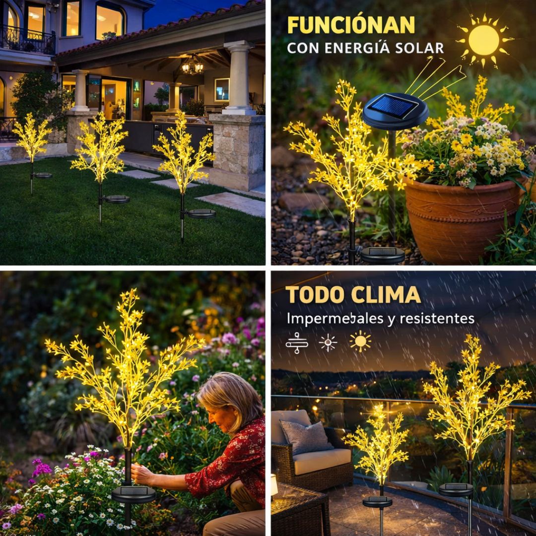 Luces Solares de Jardín Set X3 unidades: Flores que se Encienden Solas al Anochecer