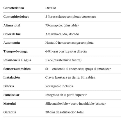 Luces Solares de Jardín Set X3 unidades: Flores que se Encienden Solas al Anochecer