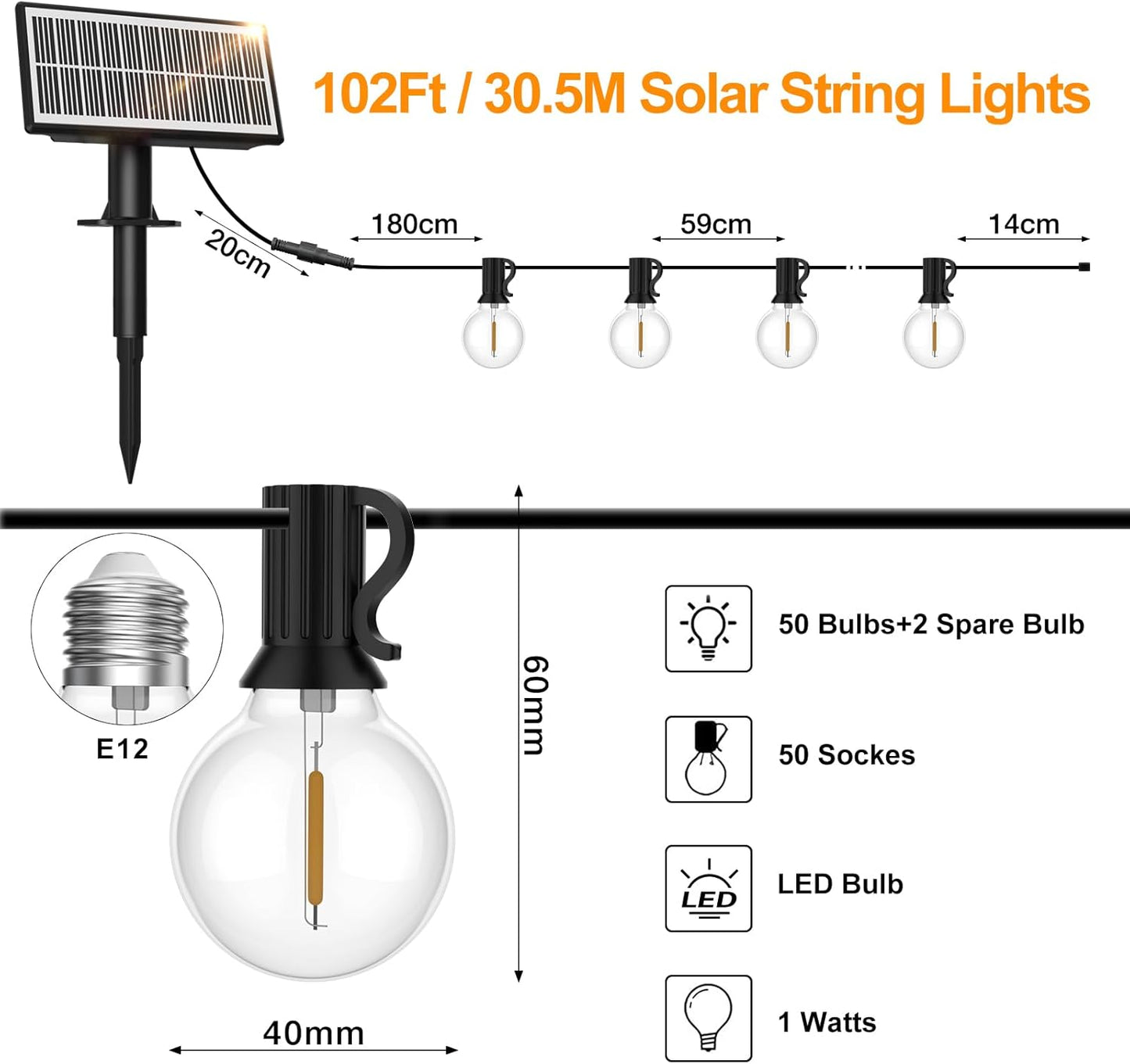 Guirnalda de bombillos solar x 15 metros