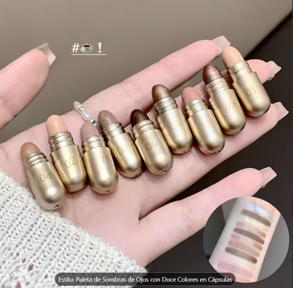 El set de maquillaje más viral y aesthetic que vas a ver este año. 24 piezas de lujo en un solo set: 12 mini labiales + 12 sombras tono tierra
