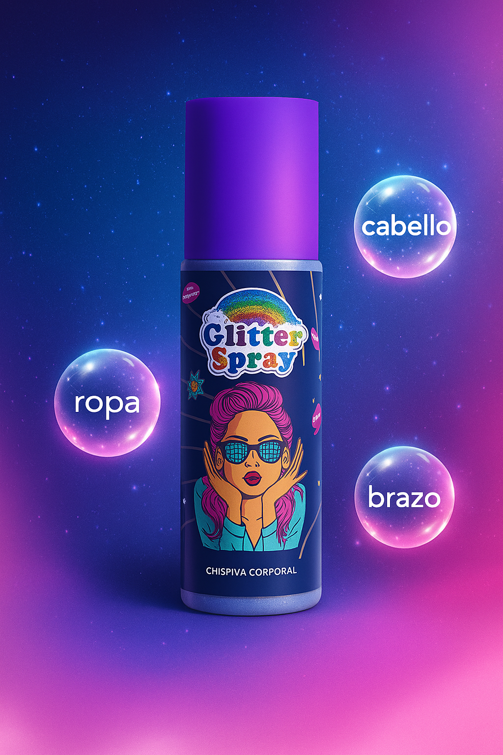 Spray de brillo corporal de larga duración y brillo.