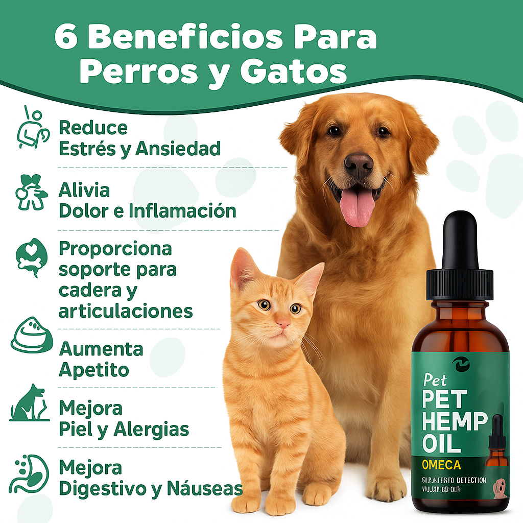 Desbloquea todo el potencial del bienestar de tu mascota con nuestro aceite de semilla de cáñamo, OMEGA 3,6 Y 9