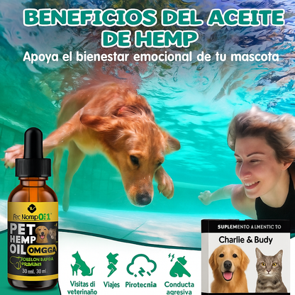 Desbloquea todo el potencial del bienestar de tu mascota con nuestro aceite de semilla de cáñamo, OMEGA 3,6 Y 9