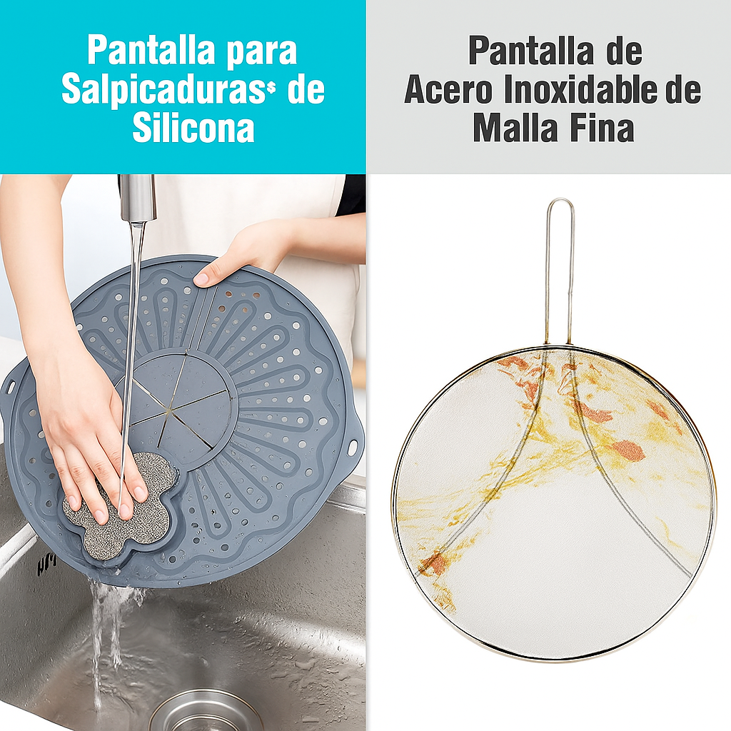 Evita manchas, protege tus manos y deja tu cocina impecable sin esfuerzo: Pantalla de silicona contra salpicaduras para sartén