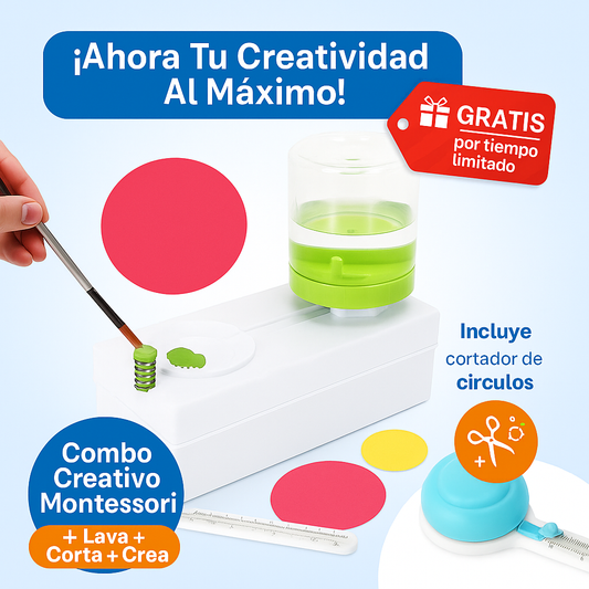 🎨 ¡Lava tus pinceles fácil y rápido con solo presionar un botón! 🩵 Y por tu compra, llévate GRATIS un Cortador de Círculos para crear figuras y decoraciones increíbles.