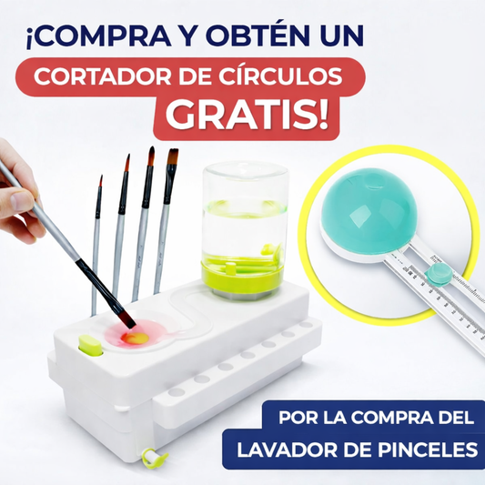 🎨 ¡Lava tus pinceles fácil y rápido con solo presionar un botón! 🩵 Y por tu compra, llévate GRATIS un Cortador de Círculos para crear figuras y decoraciones increíbles.