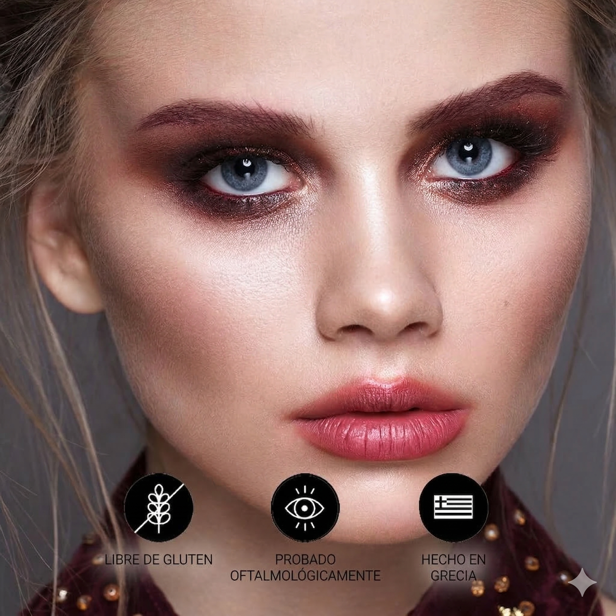 Modelo con máscara Deep Burgundy