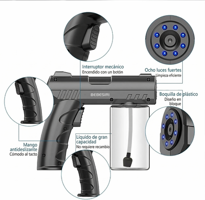 Limpieza profunda y desinfección al 99.9%: Sin químicos tóxicos y sin mojar tus superficies con la pistola automatizada de Luz UV