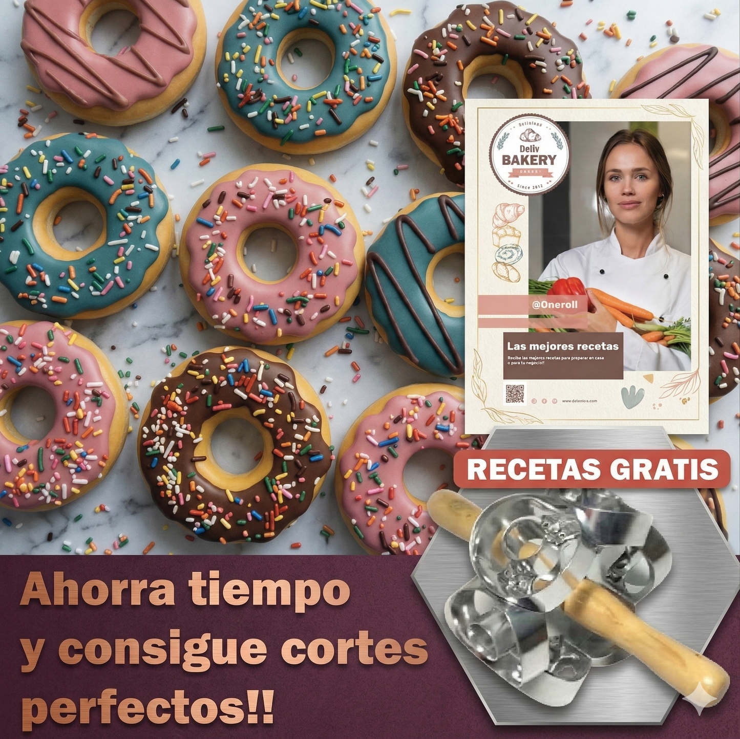 Rueda, corta y disfruta. ¡Donuts al instante!🍩⚡con nuestro rodillo para donuts OneRoll®+100 recetas GRATIS