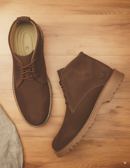 Zapatos en cuero Genuino Carnaza: tipo botín clásico con cordones y punta redonda.