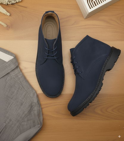 Zapatos en cuero Genuino Carnaza: tipo botín clásico con cordones y punta redonda.