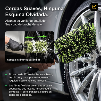 El cepillo híbrido que limpia hasta detrás de las mordazas del freno, sin rayar el rin: Rinclean®