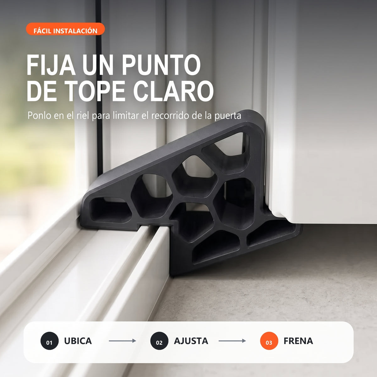 RielStop™ – Tope Antiportazos para Ventanas y Puertas | Sin Taladro Set X3 unidades