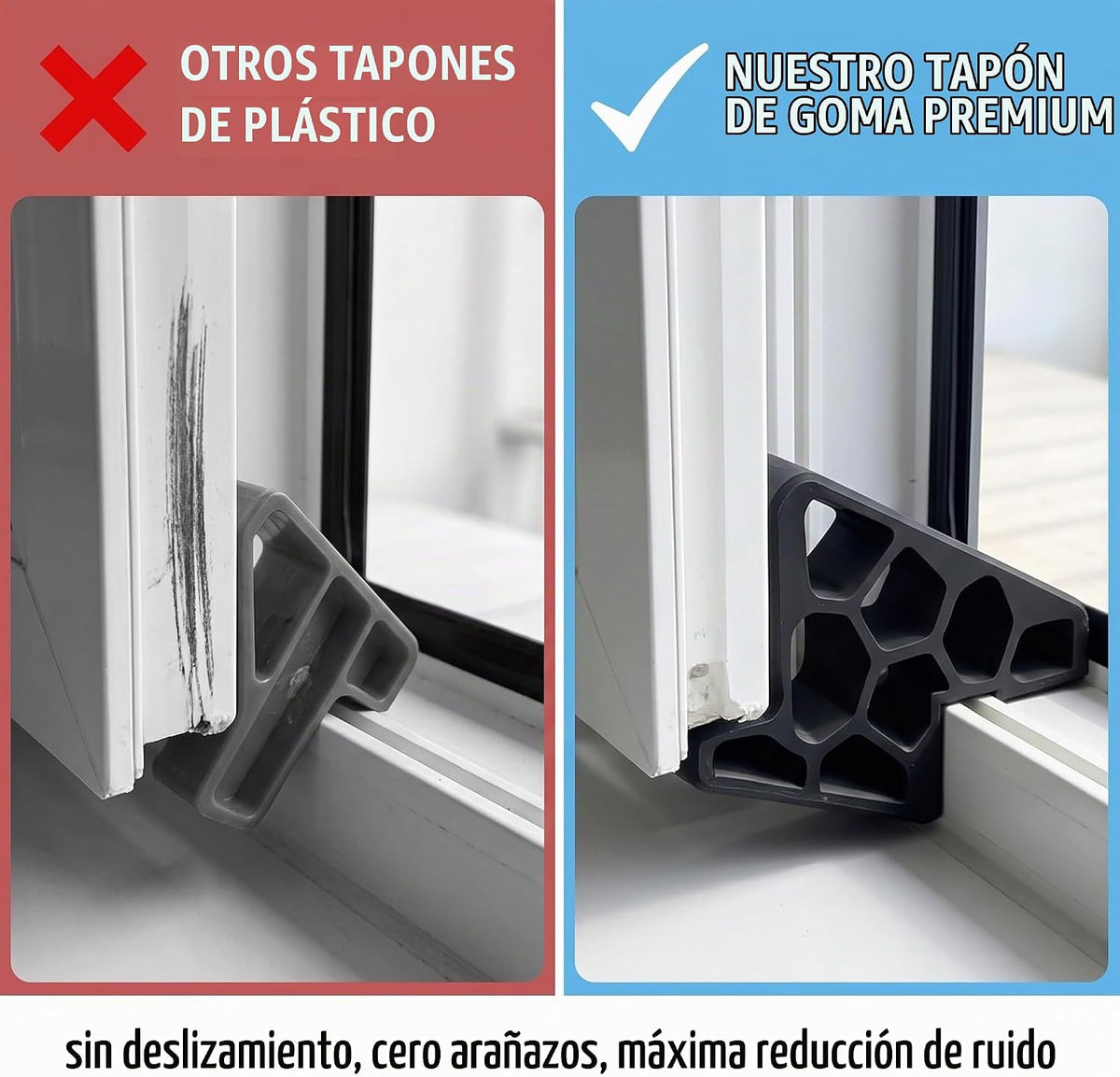 RielStop™ – Tope Antiportazos para Ventanas y Puertas | Sin Taladro Set X3 unidades