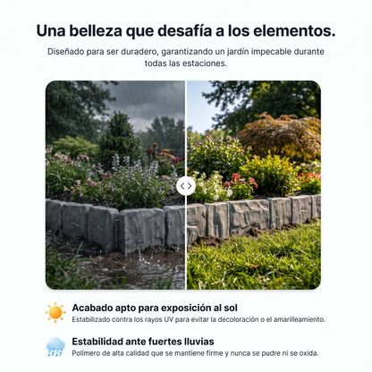 Bordes decorativos para jardín con aspecto de piedra.