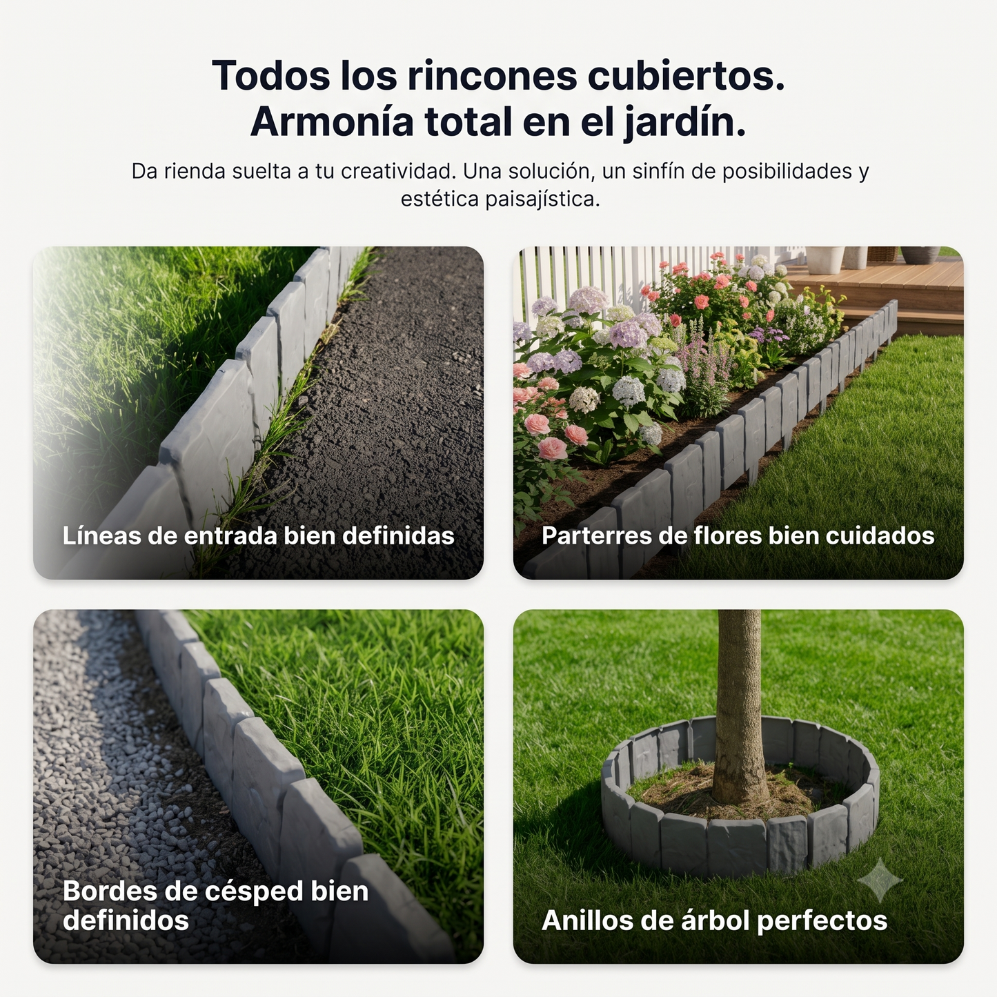 Bordes decorativos para jardín con aspecto de piedra.
