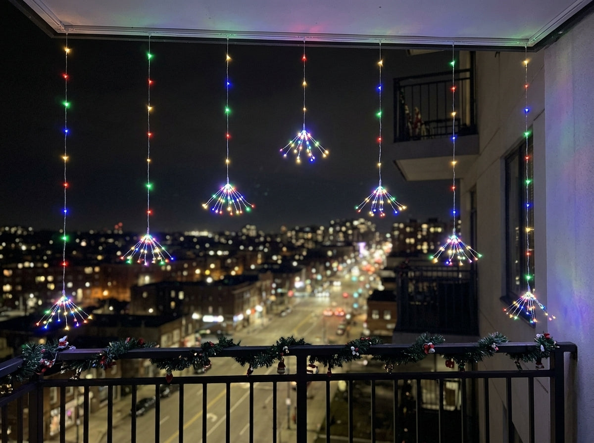 Cortina Solar de Fuegos Artificiales 3 m | Luces Navideñas sin Enchufes ni Cables