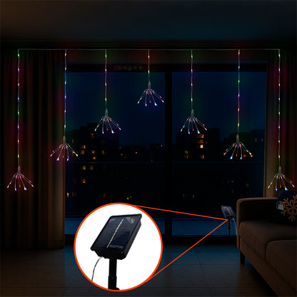Cortina Solar de Fuegos Artificiales 3 m | Luces Navideñas sin Enchufes ni Cables