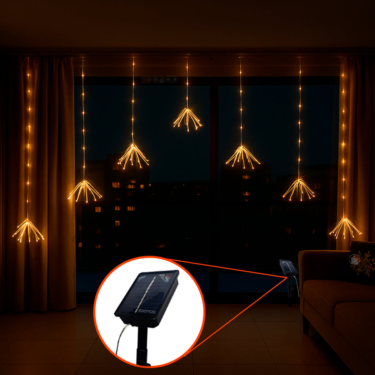 Cortina Solar de Fuegos Artificiales 3 m | Luces Navideñas sin Enchufes ni Cables
