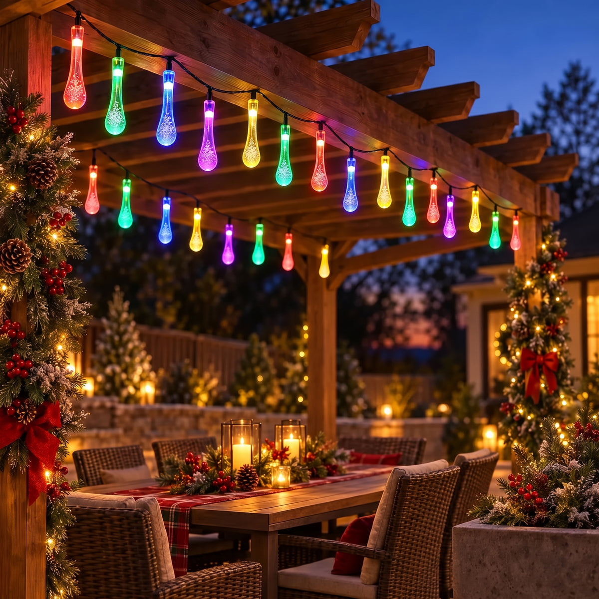 GotaLuz™ – Guirnalda LED Gotas de Agua 30 Metros, 120 Luces Multicolor para Exterior