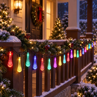 GotaLuz™ – Guirnalda LED Gotas de Agua 30 Metros, 120 Luces Multicolor para Exterior