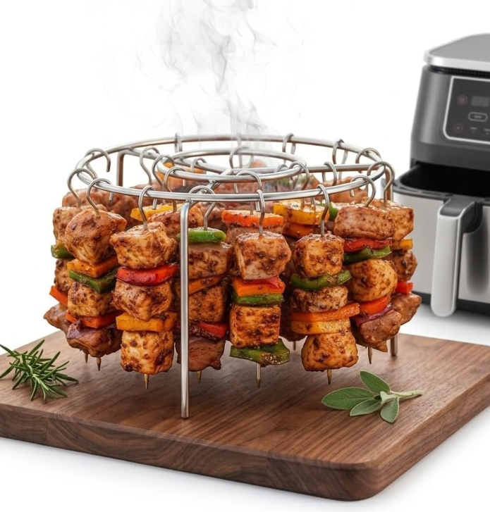 Parrilla para Air Fryer AirAsado 360™ – 16 Ganchos para Chuzos en Acero Inoxidable