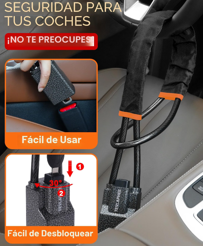 VolanLock™ – Candado Antirrobo que Bloquea Volante y Cinturón