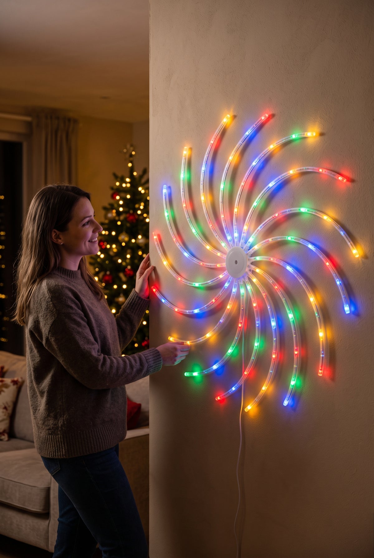 La pared más vacía de tu casa, la protagonista de esta Navidad: EspiraLuz™ · Luz LED en espiral 3D de 70 cm