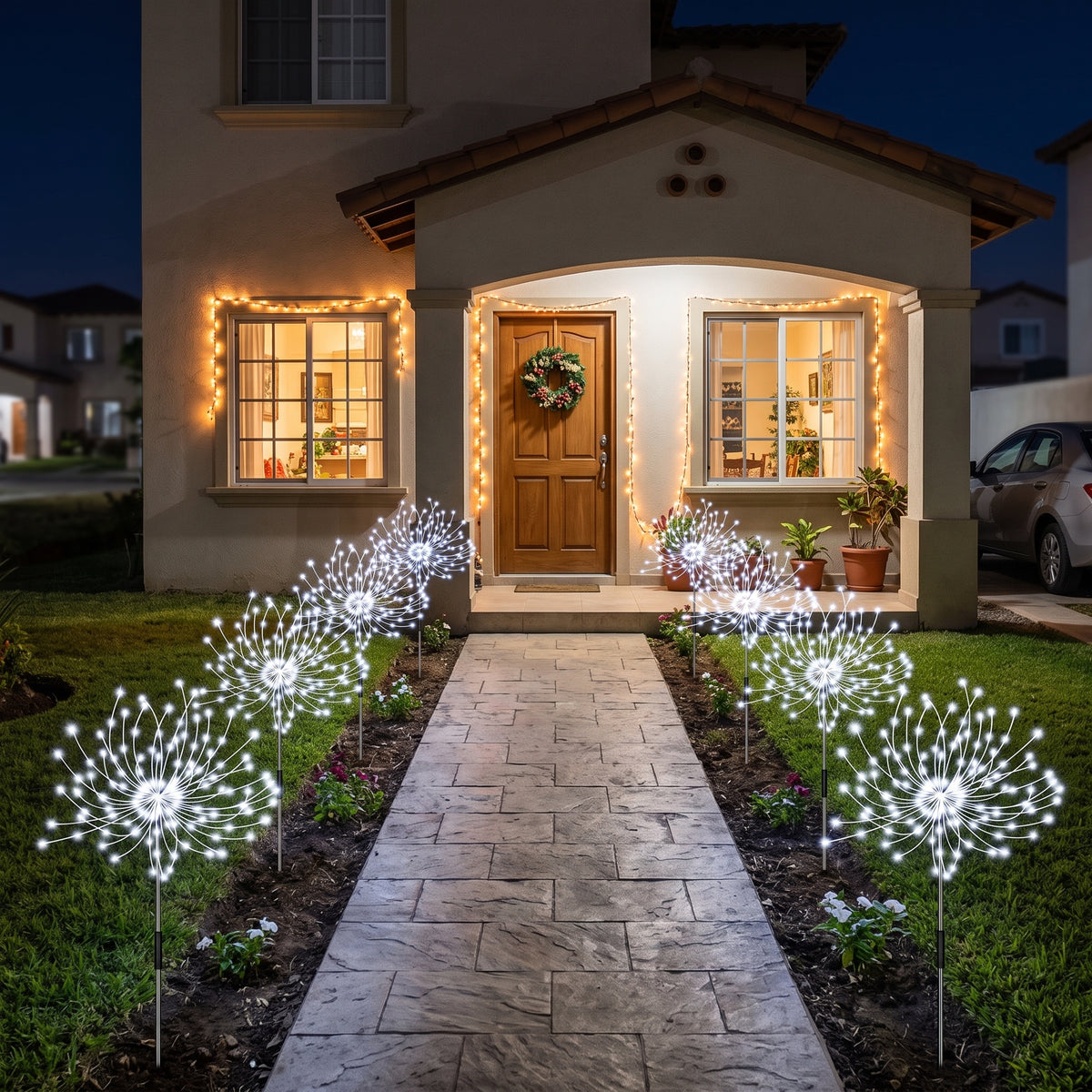 Luces Solares Navideñas x6 - Efecto Fuegos Artificiales para Jardín