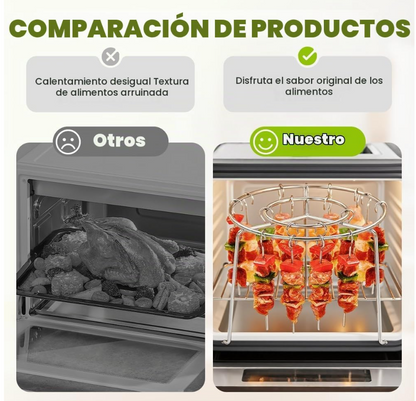 Parrilla para Air Fryer AirAsado 360™ – 16 Ganchos para Chuzos en Acero Inoxidable