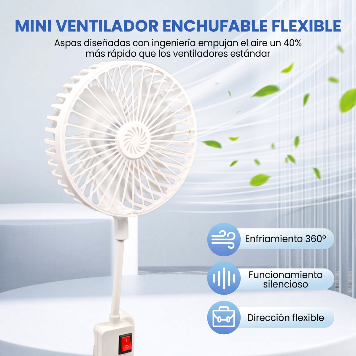 FlexiBrisa™ – Mini Ventilador Flexible de Enchufe